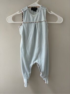 Designer Burberry Baby Blue Footed Romper 9 months classic plaid